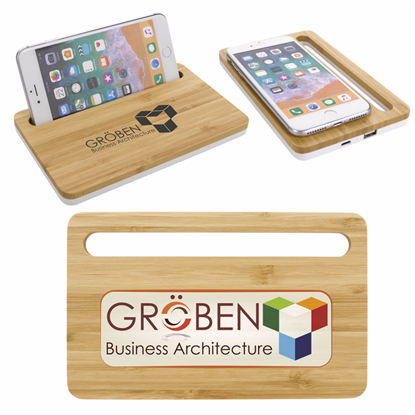 Show details for Bamboo Wireless Charging Pad with Phone Stand Picture of Bamboo Wireless Charging Pad with Phone Stand