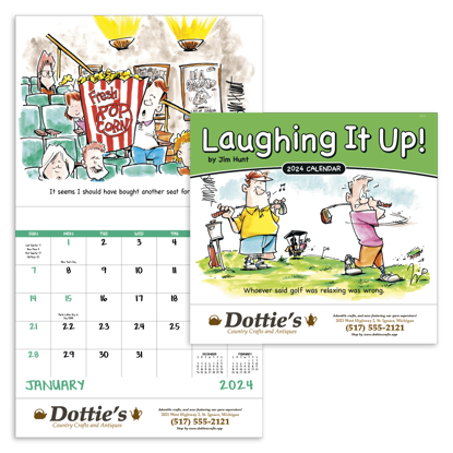 LAUGHING IT UP - STAPLED calendar combined ad image