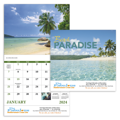 BEACH PARADISE - STAPLED calendar combined ad image