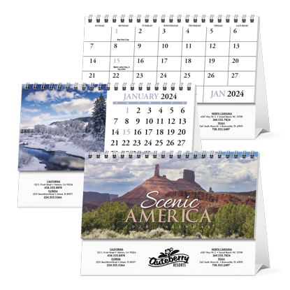 Scenic America Desk Tent Calendar	 calendar combined ad image