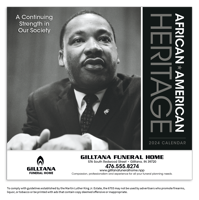 African-American Heritage: Dr. M Luther King Jr. calendar cover ad image